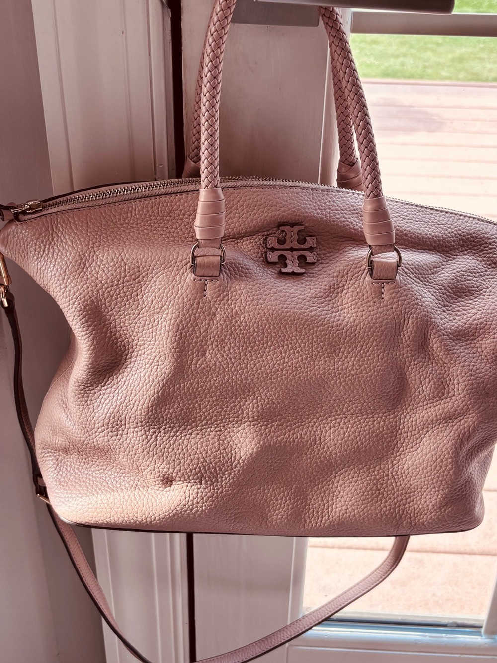 Tory Burch Blush Taupe Pebbled Leather Tote with Braided Handles - Picture 4 of 4